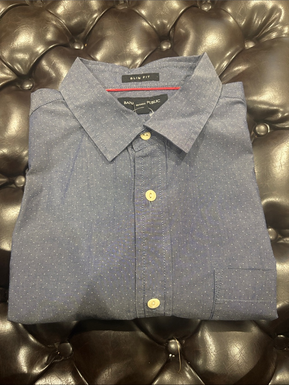Banana Republic Men's Slim Fit Navy Blue Dot Button-Down Shirt